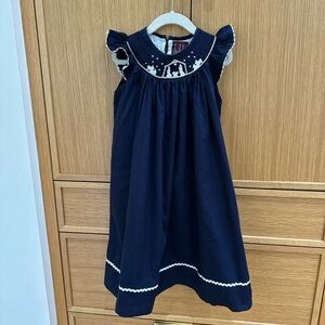 Lil' Cactus Navy Dress with Nativity Scene and White Trim